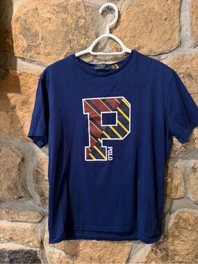 Ralph Lauren Navy Short-Sleeve Crewneck T-Shirt with Striped 'P' Graphic